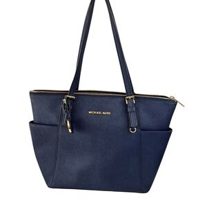 Michael Kors Women's Blue Jet Set Tote with Gold Hardware and Structured Design